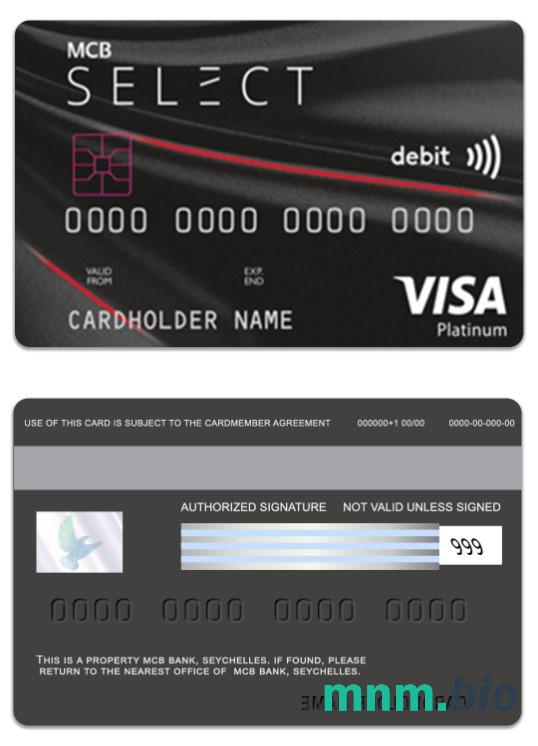 Seychelles MCB Bank visa debet platyna karta przykład w formacie PSD